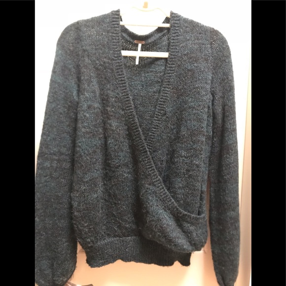 Free People Sweaters - Free people teal blue cross front sweater